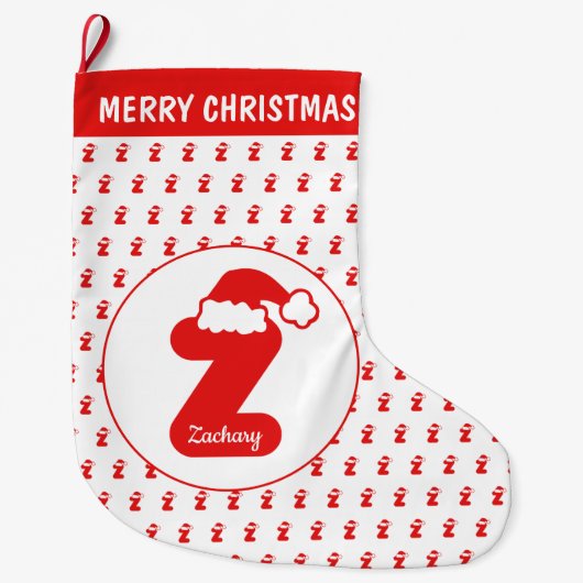 Niedlich Funny Santa Claus Hat Pattern Mit Monogra Großer Weihnachtsstrumpf (Vorderseite)