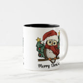 Niedlich Funny Santa Owl Weihnachten Zweifarbige Tasse (VorderseiteRechts)