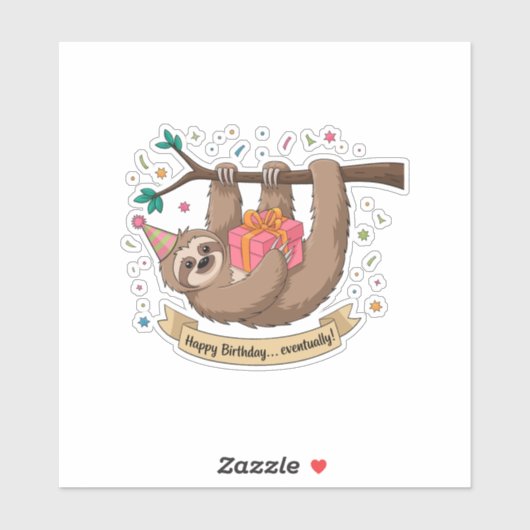 Niedlich Funny Sloth Happy Birthday Aufkleber (Blatt)