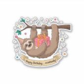 Niedlich Funny Sloth Happy Birthday Aufkleber (Vorderseite)