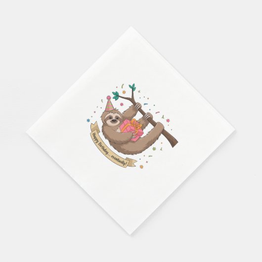 Niedlich Funny Sloth Happy Birthday Serviette (Ecke)