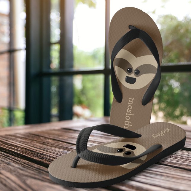 Niedlich Funny Sloth Personalisiert Kid's Flip Flo Kinderbadesandalen (Fun sloth flip flops just for you.)