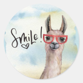Niedlich Funny Smile Llama Runder Aufkleber