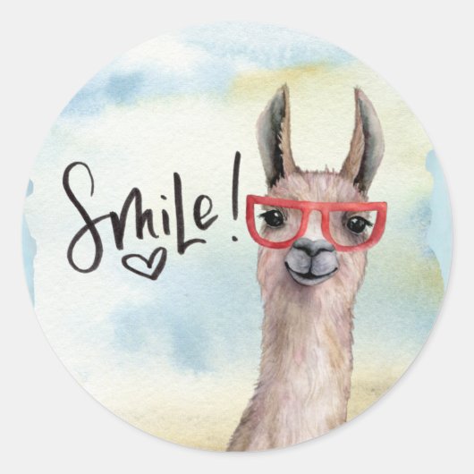 Niedlich Funny Smile Llama Runder Aufkleber (Vorderseite)