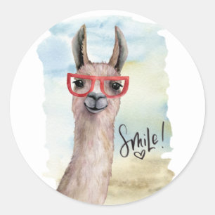 Niedlich Funny Smile Llama Runder Aufkleber