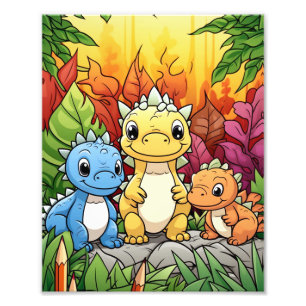 Niedlich Funny Three Dinosaur Cartoon Fotodruck