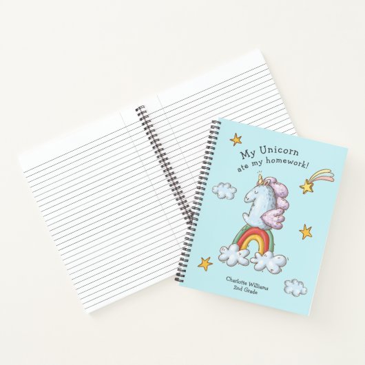 Niedlich Funny Unicorn Ate My Hausaufgaben Cartoon Notizblock (Innenseite)