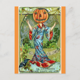 Niedlich Funny Vintag Halloween Pumpkin Postkarte