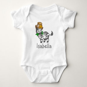 Niedlich Funny Wildlife Zebra Hat Leafs Baby Name Strampler