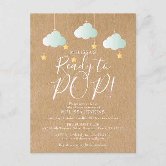 Niedlich für den Pop Rustikale Neutral Baby Dusche Einladungspostkarte (Vorderseite)