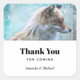 Niedlich Furry Fox auf Blue Grunge Hintergrund Dan Quadratischer Aufkleber