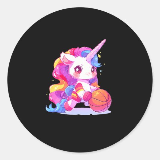 Niedlich Fußball-Basketball Einhorn Runder Aufkleber (Vorderseite)