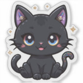 Niedlich Galaxy Black Cat Vinyl Kawaii Witchy Kitt Aufkleber (Vorderseite)