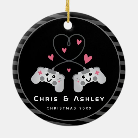 Niedlich Gamer Couple Gaming Video Game Joystick N Keramik Ornament (Hinten)