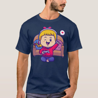 Niedlich Gamer Girl Cartoon T-Shirt