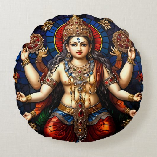 Niedlich Ganesh Blue Elephant God Round Cushion Pi Rundes Kissen (Vorderseite)