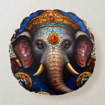 Niedlich Ganesh Blue Elephant God Round Cushion Pi