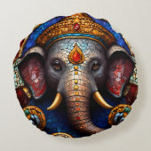 Niedlich Ganesh Blue Elephant God Round Cushion Pi Rundes Kissen (Rückseite)