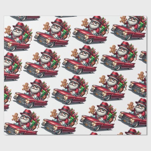 Niedlich Gangster Santa in Cadillac | Geschenkpapier (Flach)