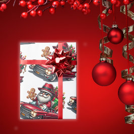 Niedlich Gangster Santa in Cadillac | Geschenkpapier