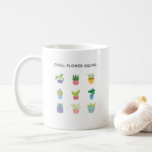 Niedlich Garden Blume Gepunktete Zeichen Kaffeetasse (Mit Donut)