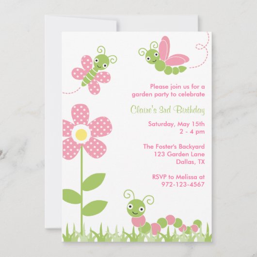 Niedlich Garden Bugs Einladungen (Vorderseite)