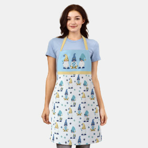 Niedlich Garden Gnomes Gold Blue Gingham Schürze