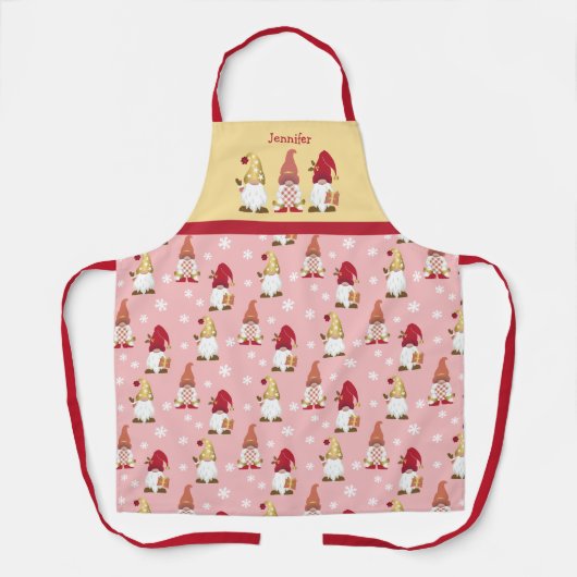 Niedlich Garden Gnomes Red Gold Pink Winter Schürze (Vorderseite)