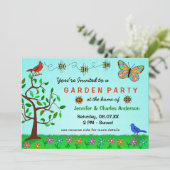 Niedlich Garden Party Whimsical Summer Blume Bugs Einladung (Stehend Vorderseite)