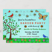 Niedlich Garden Party Whimsical Summer Blume Bugs Einladung (Vorne/Hinten)