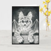 Niedlich Gargoyle Cat Schwarz-weiße Halloween-Kart Karte (Gelbe Blume)