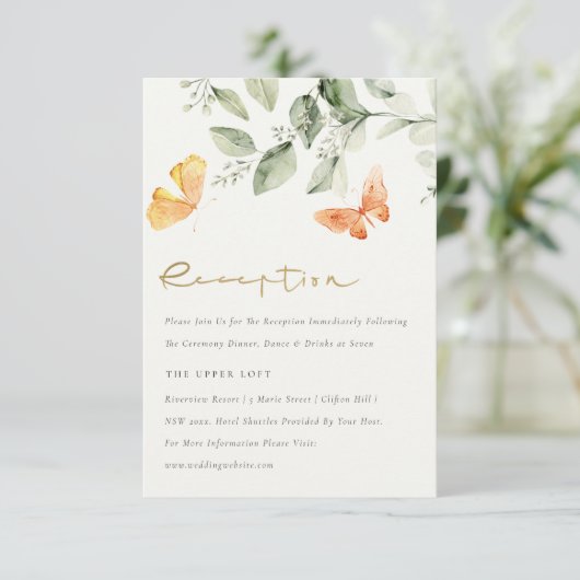 Niedlich Gartenblätterflecken Hochzeitsempfang Begleitkarte (Stehend Vorderseite)