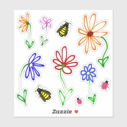 Niedlich-Gartengarten-Blume mit Bienen und Ladybug Aufkleber (Blatt)