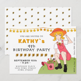 Niedlich Gartenmädchen mit Blume Geburtstag Einladung