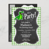 Niedlich Gator; Green Gingham Einladungspostkarte (Vorne/Hinten)
