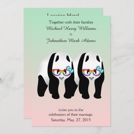 Niedlich Gay Pandas Rainbow Wear Glasses Einladung (Vorne/Hinten)