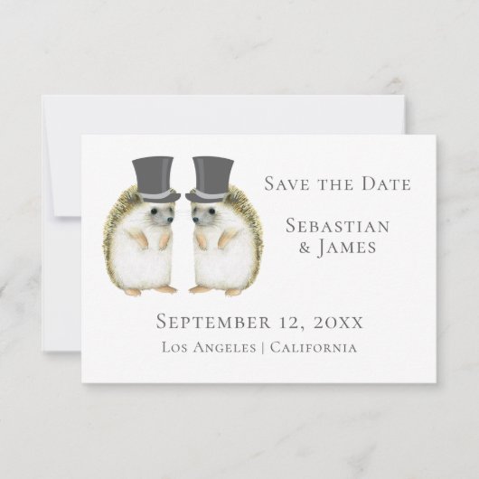 Niedlich Gay Wedding Igel Save the Date (Vorderseite)