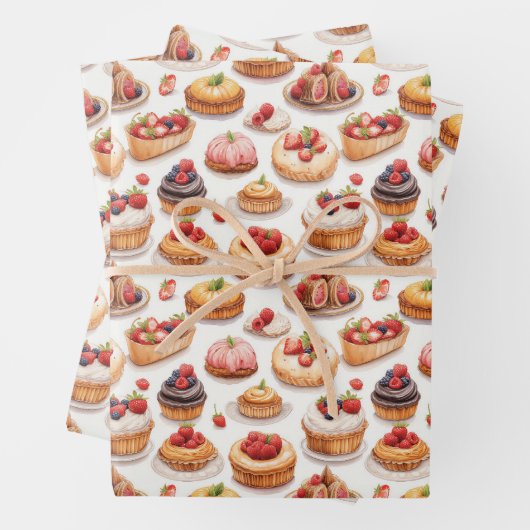 Niedlich gebackene Süßigkeiten Beeren mit gefliest Geschenkpapier Set (Beispiel)