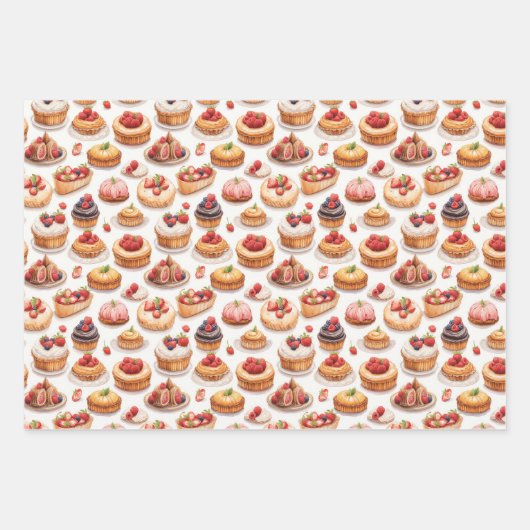 Niedlich gebackene Süßigkeiten Beeren mit gefliest Geschenkpapier Set (Vorderseite)
