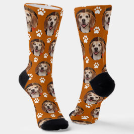 Niedlich gebranntes Orangentier Foto und Paw Print Socken