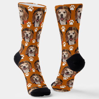 Niedlich gebranntes Orangentier Foto und Paw Print Socken