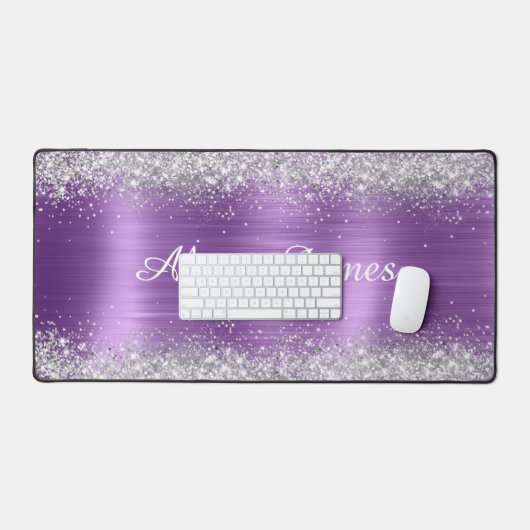 Niedlich gebürstete Lila Foil-Imitate Silberner Gl Schreibtischunterlage (Tastatur & Maus)