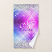 Niedlich gebürstete lila Imitate, silber Glitzer, Badhandtuch Set (Handtuch)