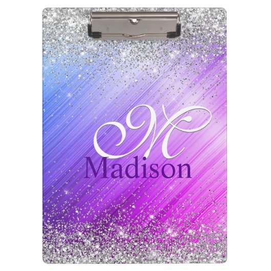 Niedlich gebürstete lila Imitate, silber Glitzer,  Klemmbrett (Vorderseite)