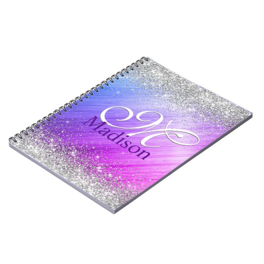 Niedlich gebürstete lila Imitate, silber Glitzer, Notizblock (Linke Seite)