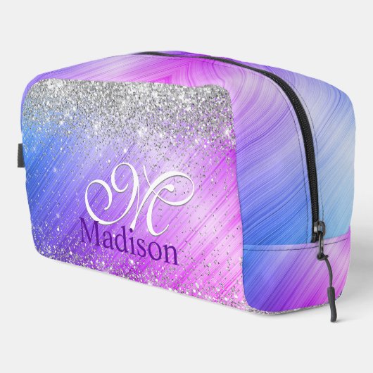 Niedlich gebürstete lila Imitate, silber Glitzer,  Waschbeutel (Rechte Ecke)