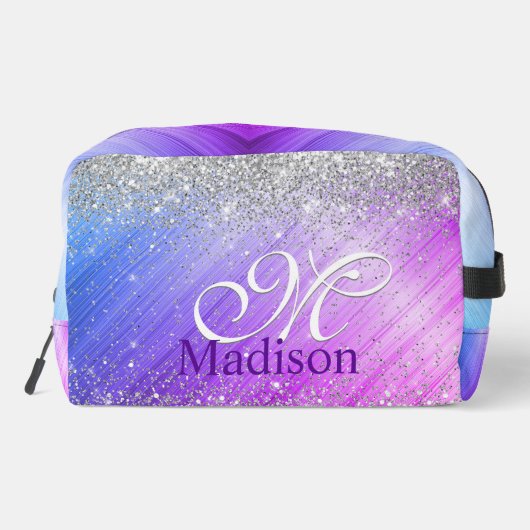 Niedlich gebürstete lila Imitate, silber Glitzer, Waschbeutel (Rückseite)