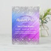 Niedlich gebürstete lila Imitate Silber Glitzer We Einladung (Stehend Vorderseite)