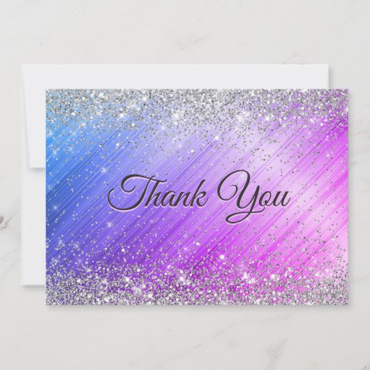 Niedlich gebürstete lila Imitate SilberGlitzer Dankeskarte (Vorderseite)