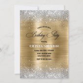 Niedlich gebürstetes Imitat aus Glitzer, silber Einladung (Vorderseite)